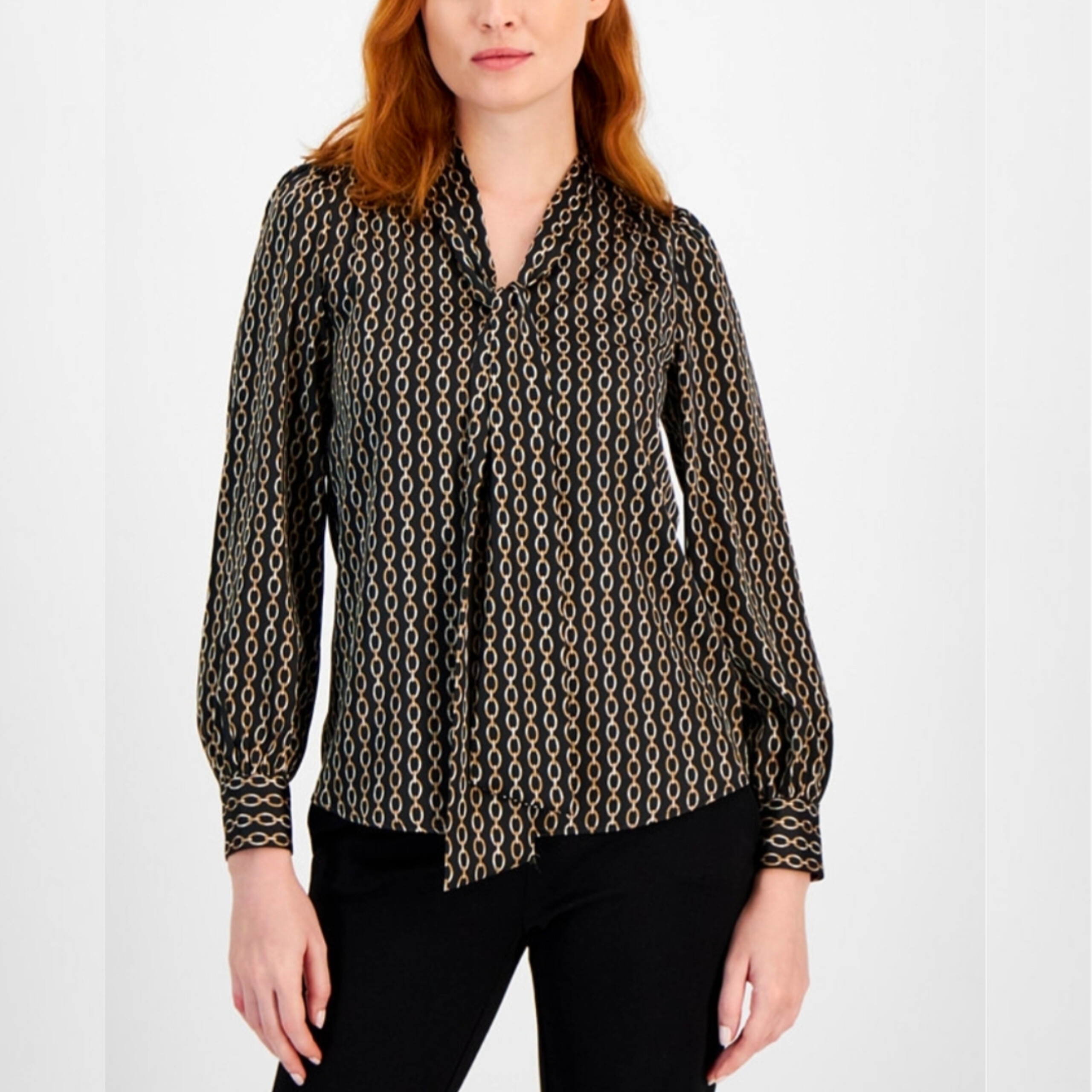 Anne Klein | Black And Gold Geometric Blouse